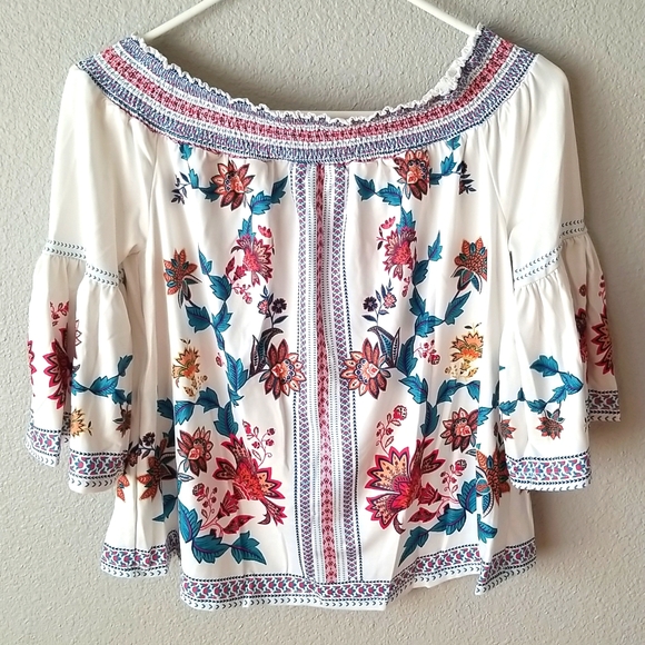Flying Tomato Tops - Boho Gypsy Off the Shoulder Floral Blouse